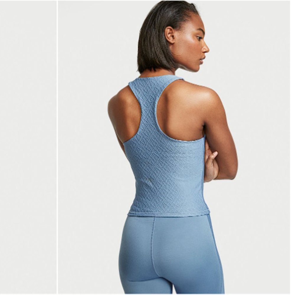 VICTORIA'S SECRET Essential Jacquard Racerback Tank Faded Denim Sporty Tank Top